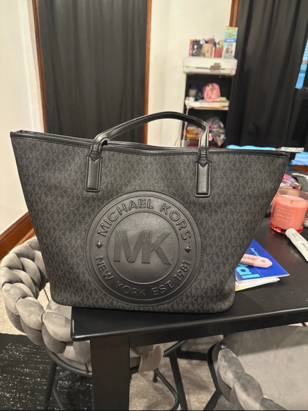 Michael Kors Black Logo Embossed Tote